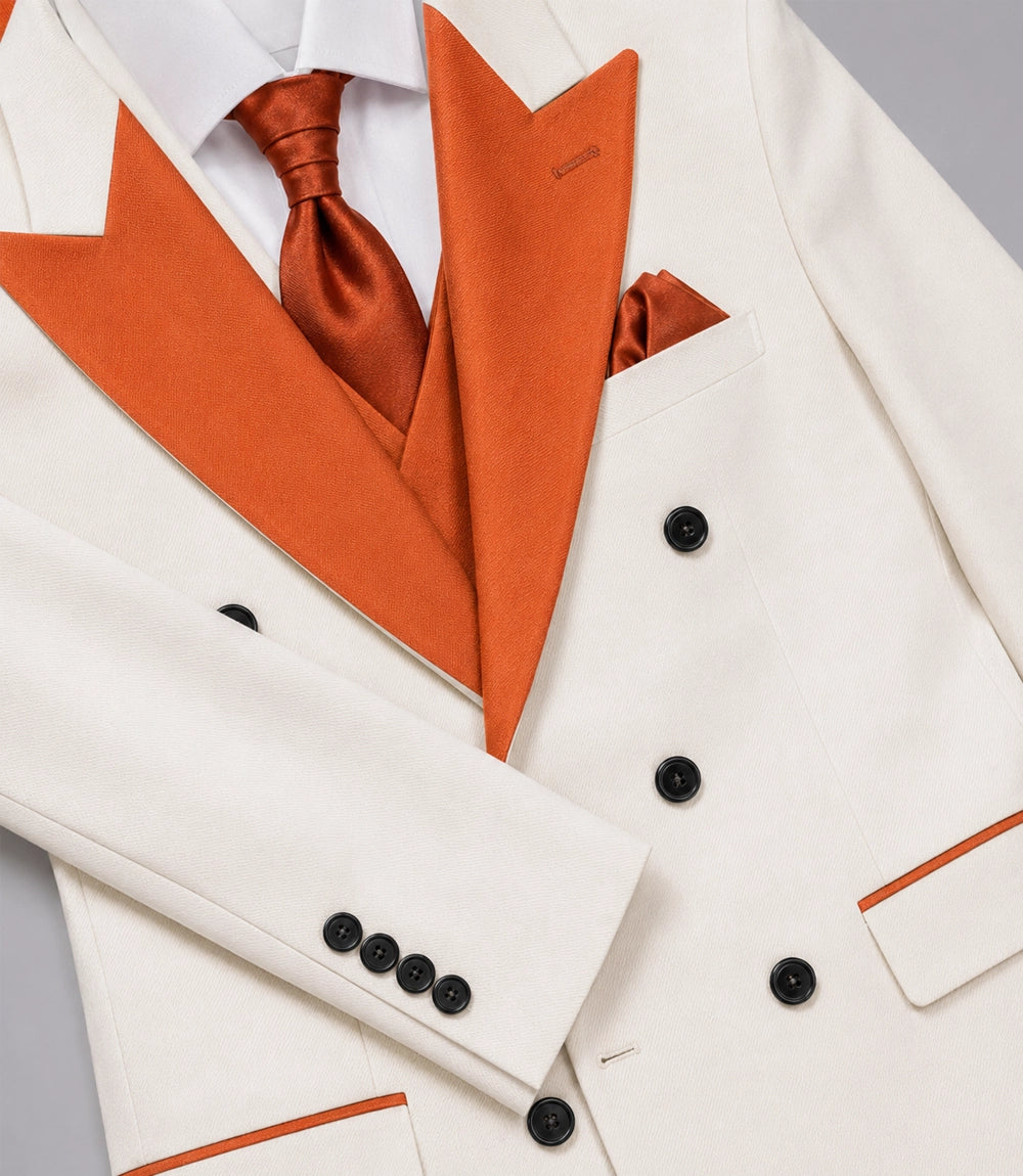Men's White & Persimmon Wedding 3 Piece Tuxedo suit Fabric -  Suit Heritage