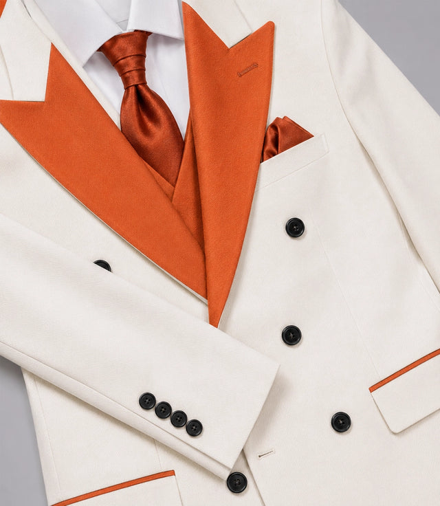 Men's White & Persimmon Wedding 3 Piece Tuxedo suit Fabric -  Suit Heritage