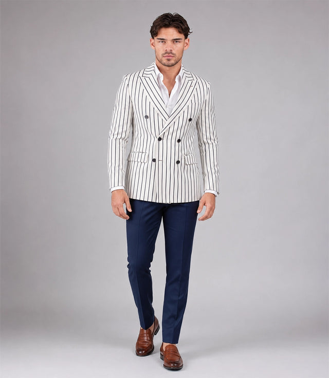 Men's White Pinstripe Double Breasted Suit  Suit Heritage