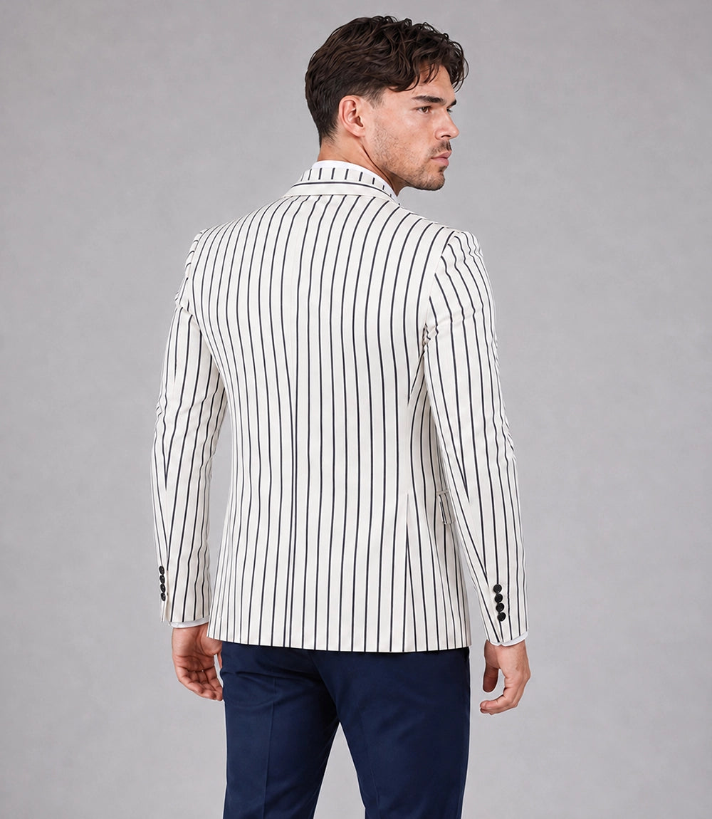Men's White Pinstripe Double Breasted Suit Back View - Suit Heritage