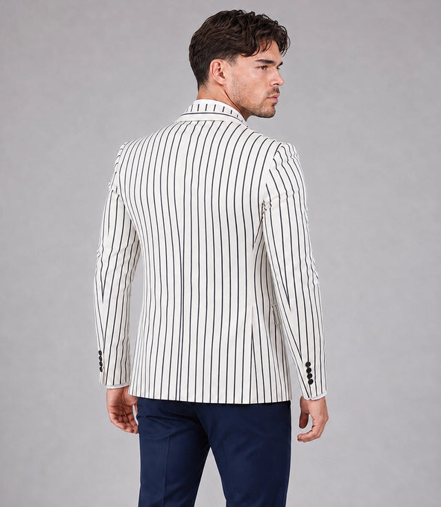 Men's White Pinstripe Double Breasted Suit Back View - Suit Heritage