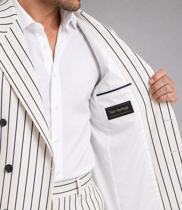 Men's White Pinstripe Double Breasted Suit Inner - Suit Heritage