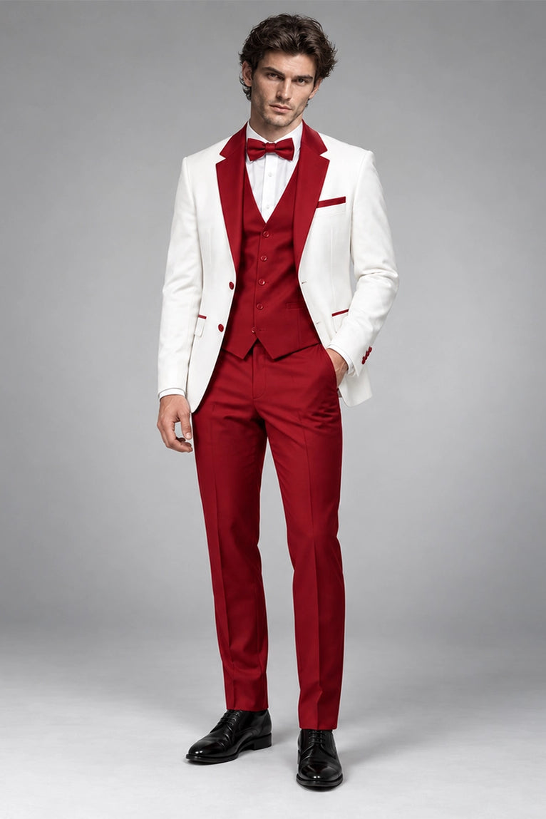 Men's White & Red 3 Piece Tuxedo - Suit Heritage