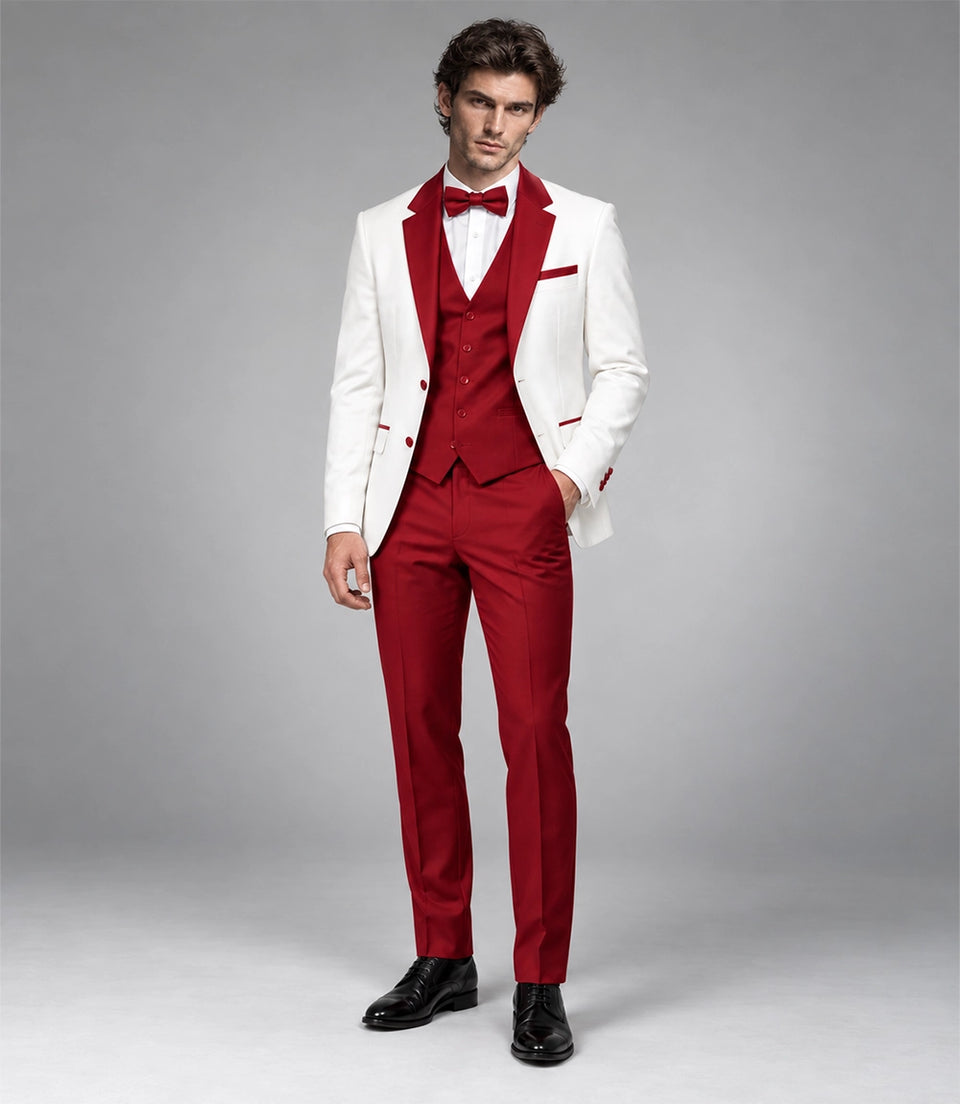 Men's White & Red 3 Piece Tuxedo - Suit Heritage