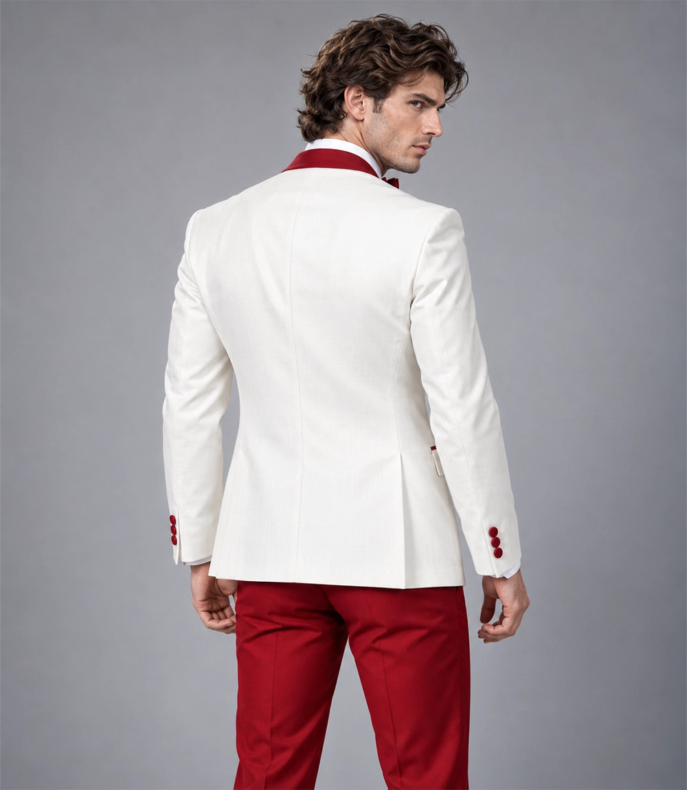 Men's White & Red 3 Piece Tuxedo Back - Suit Heritage