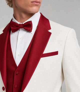 Men's White & Red 3 Piece Tuxedo Closeup - Suit Heritage