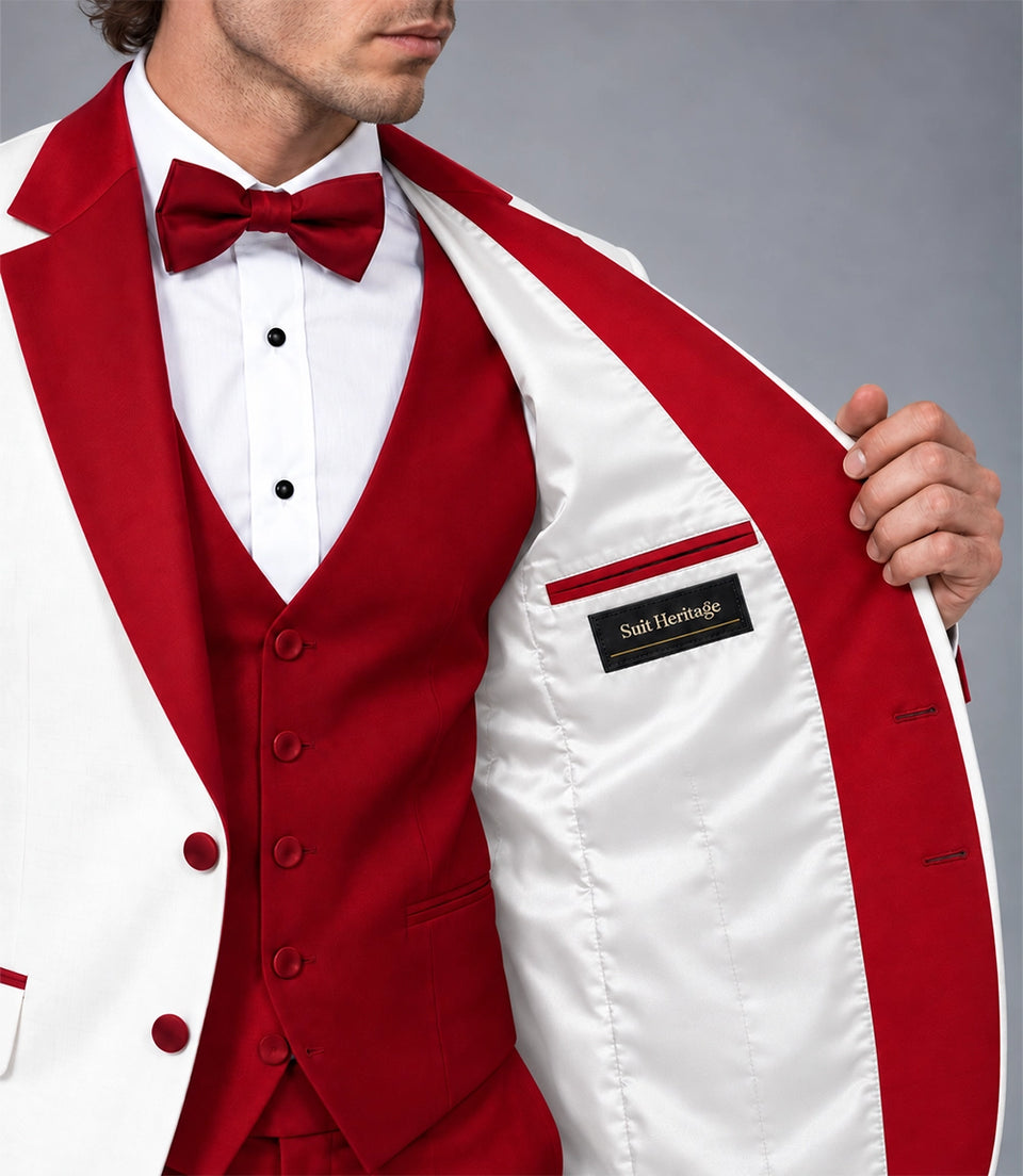 Men's White & Red 3 Piece Tuxedo Inner - Suit Heritage