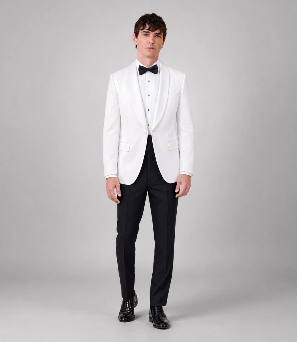 Men's White Shawl Lapel Dinner Jacket -   Suit Heritage