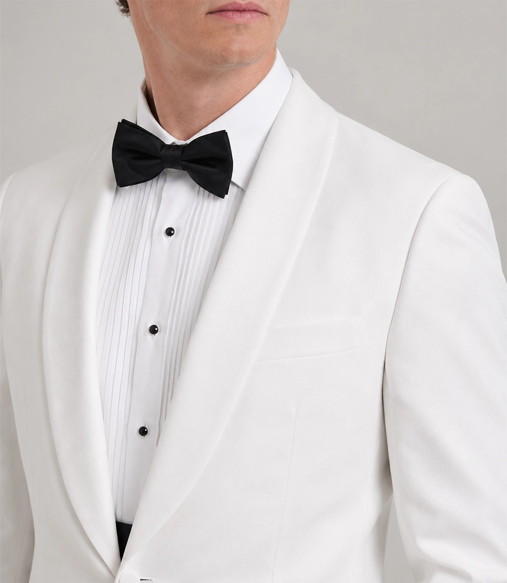 Men's White Shawl Lapel Dinner Jacket Closeup - Suit Heritage