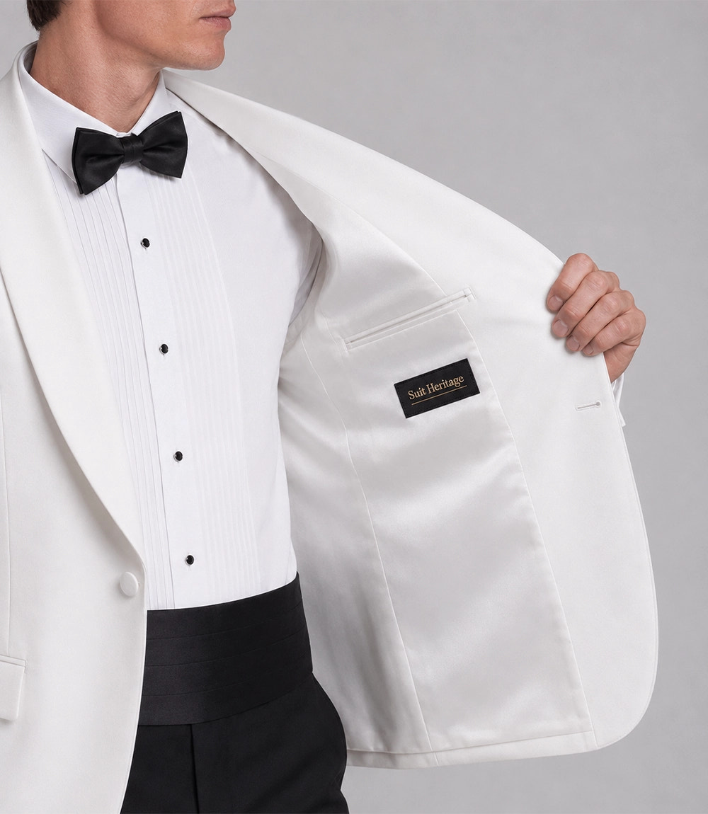 Men's White Shawl Lapel Dinner Jacket Inner - Suit Heritage