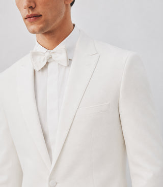 Men's White Terry Rayon Formal Tuxedo Closeup - Suit Heritage