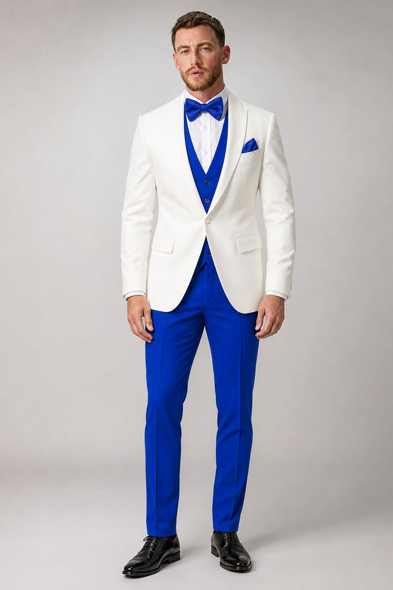 Men's White and Blue Wedding Tuxedo - Suit Heritage