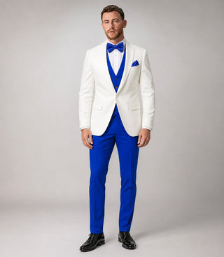 Men's White and Blue Wedding Tuxedo - Suit Heritage