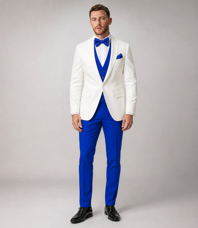 Men's White and Blue Wedding Tuxedo - Suit Heritage