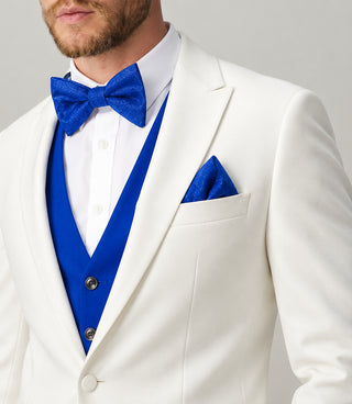 Men's White and Blue Wedding Tuxedo Closeup - Suit Heritage