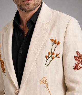 Men's Wild Flowers Hand Embroidered Resort Suit Closeup - Suit Heritage