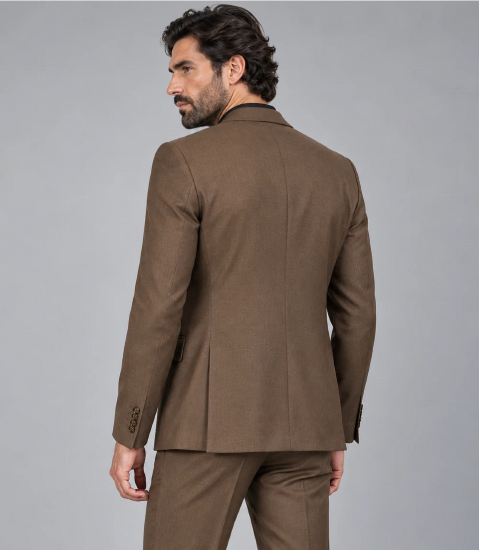 Men's Wool Brown 2 Piece Suit Back  -  Suit Heritage