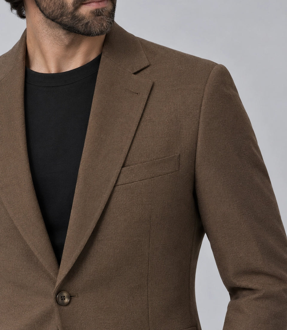 Men's Wool Brown 2 Piece Suit Closeup  -  Suit Heritage