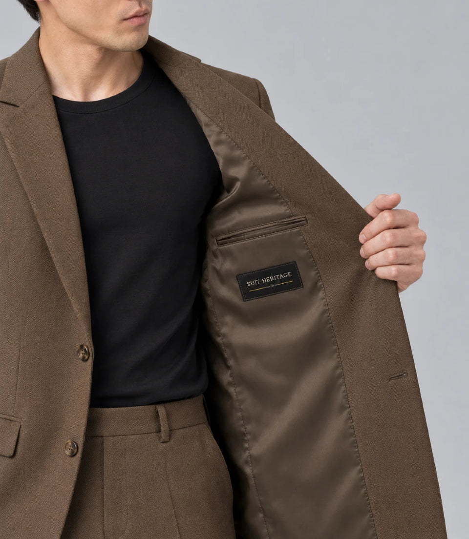 Men's Wool Brown 2 Piece Suit Inner  -  Suit Heritage