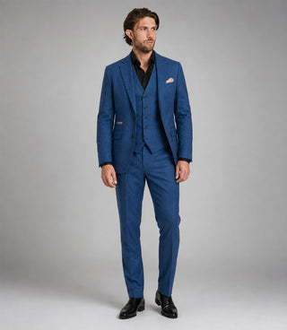 Men's Wool Plaid Blue 3 Piece Suit - Suit Heritage