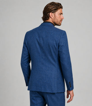 Men's Wool Plaid Blue 3 Piece Suit Back - Suit Heritage