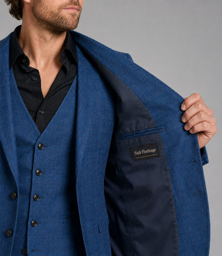 Men's Wool Plaid Blue 3 Piece Suit Inner - Suit Heritage