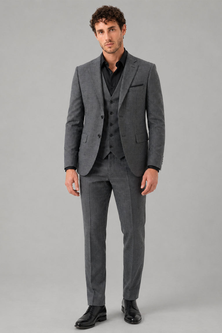 Men's Wool Plaid Grey 3 Piece Suit - Suit Heritage