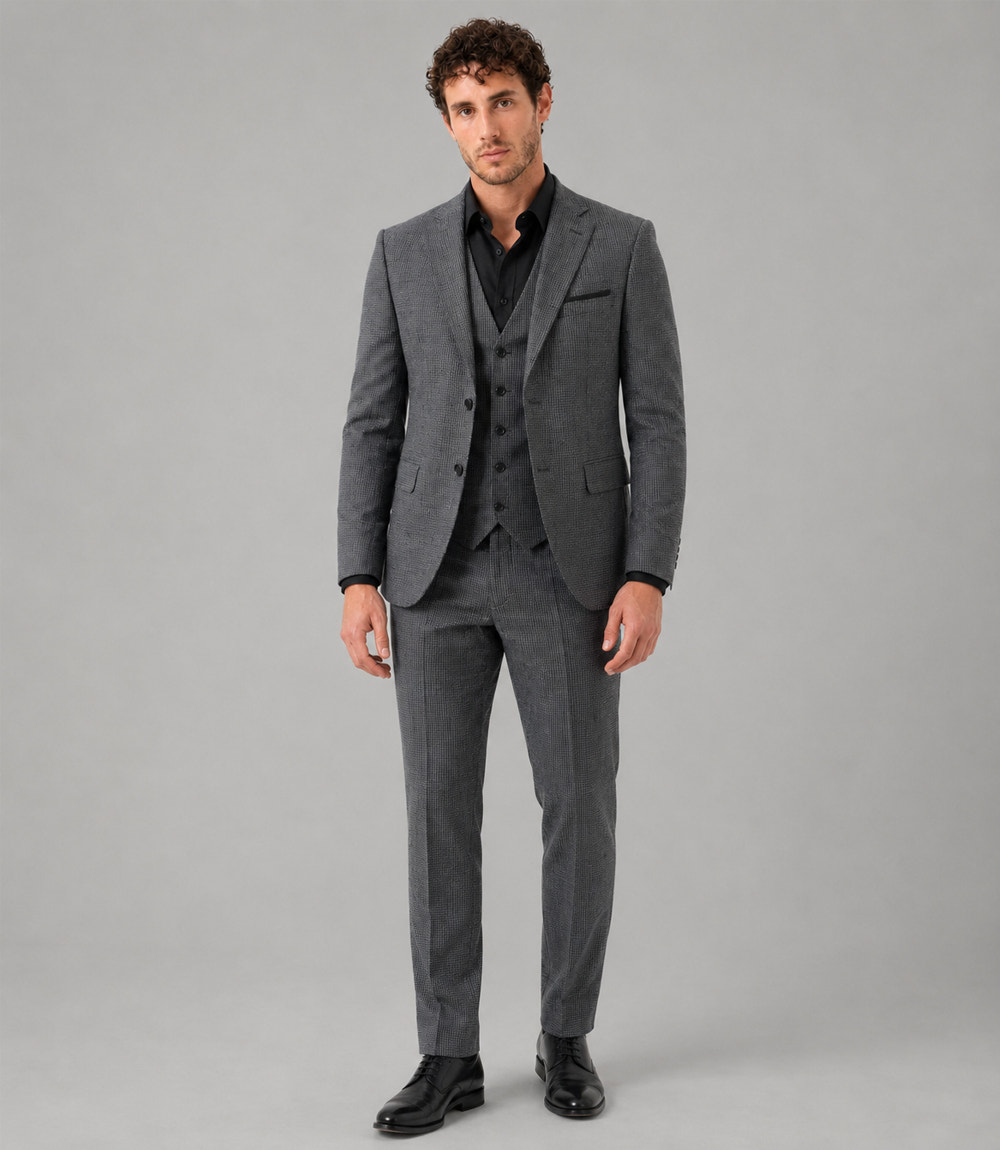 Men's Wool Plaid Grey 3 Piece Suit - Suit Heritage