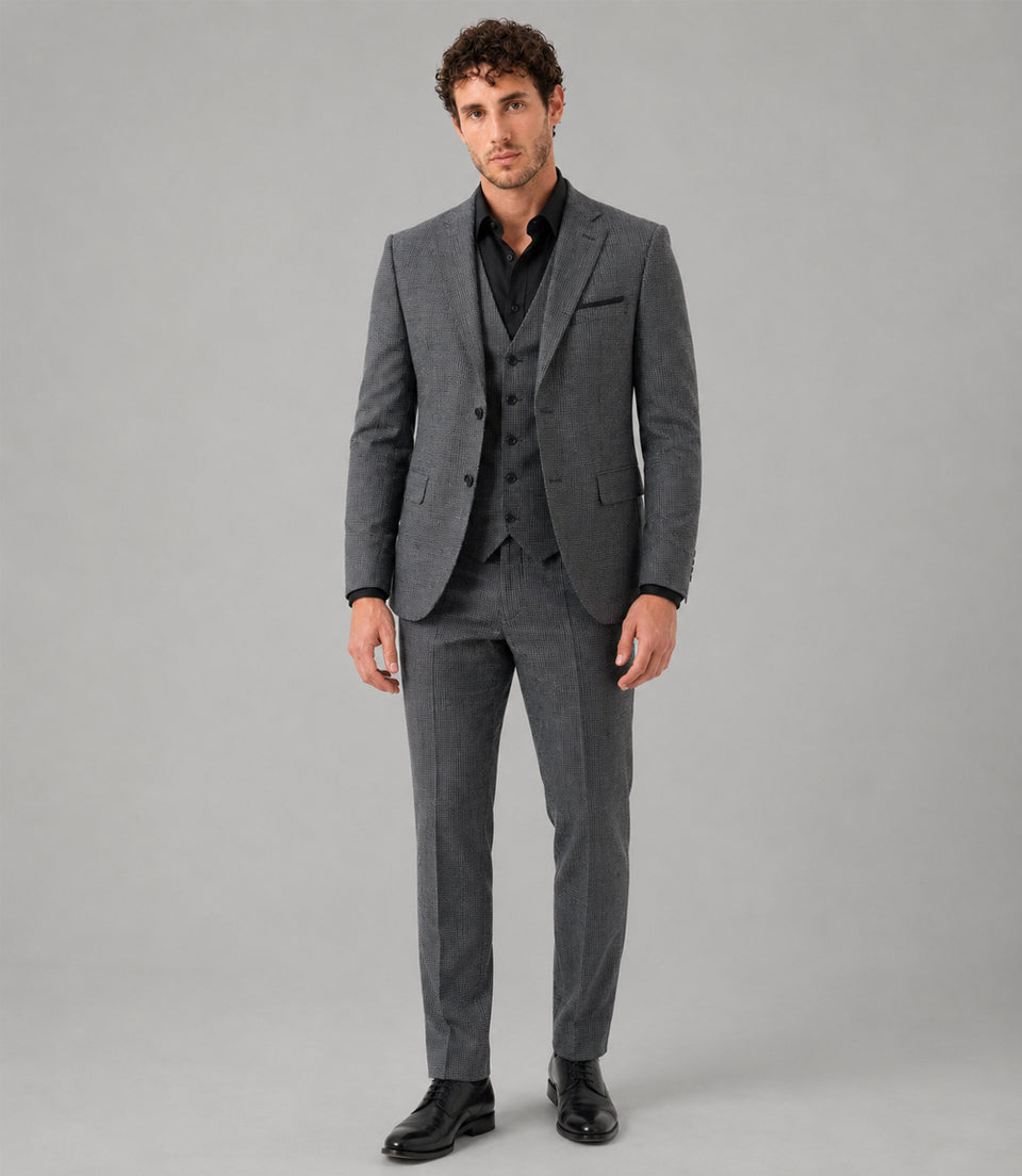 Men's Wool Plaid Grey 3 Piece Suit - Suit Heritage