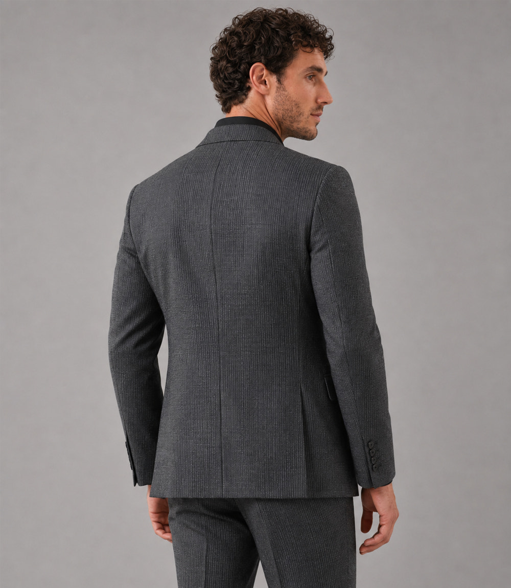 Men's Wool Plaid Grey 3 Piece Suit Back - Suit Heritage