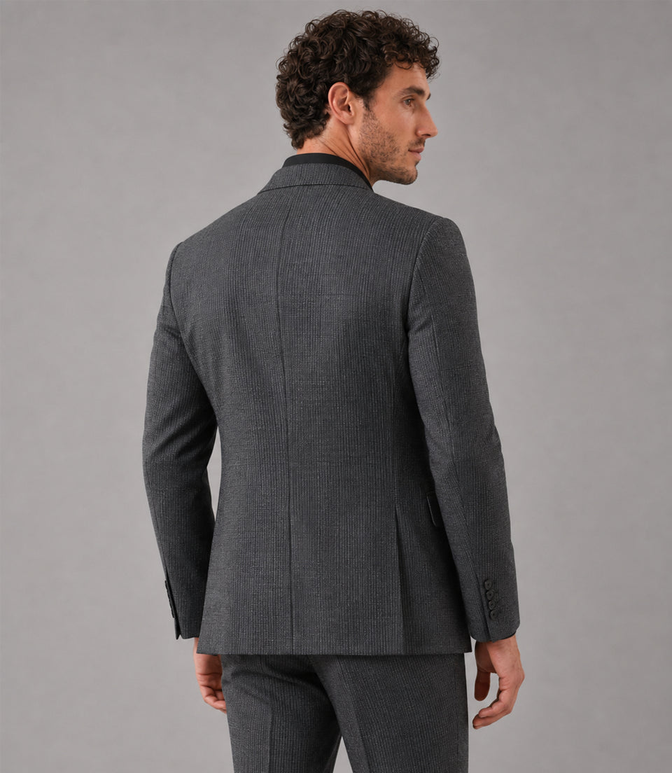 Men's Wool Plaid Grey 3 Piece Suit Back - Suit Heritage