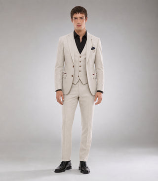 Men's Wool Solid Cream 3 Piece Suit - Suit Heritage