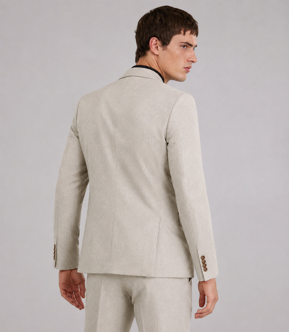 Men's Wool Solid Cream 3 Piece Suit Back - Suit Heritage