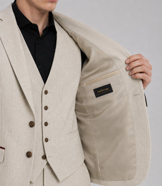 Men's Wool Solid Cream 3 Piece Suit Inner - Suit Heritage