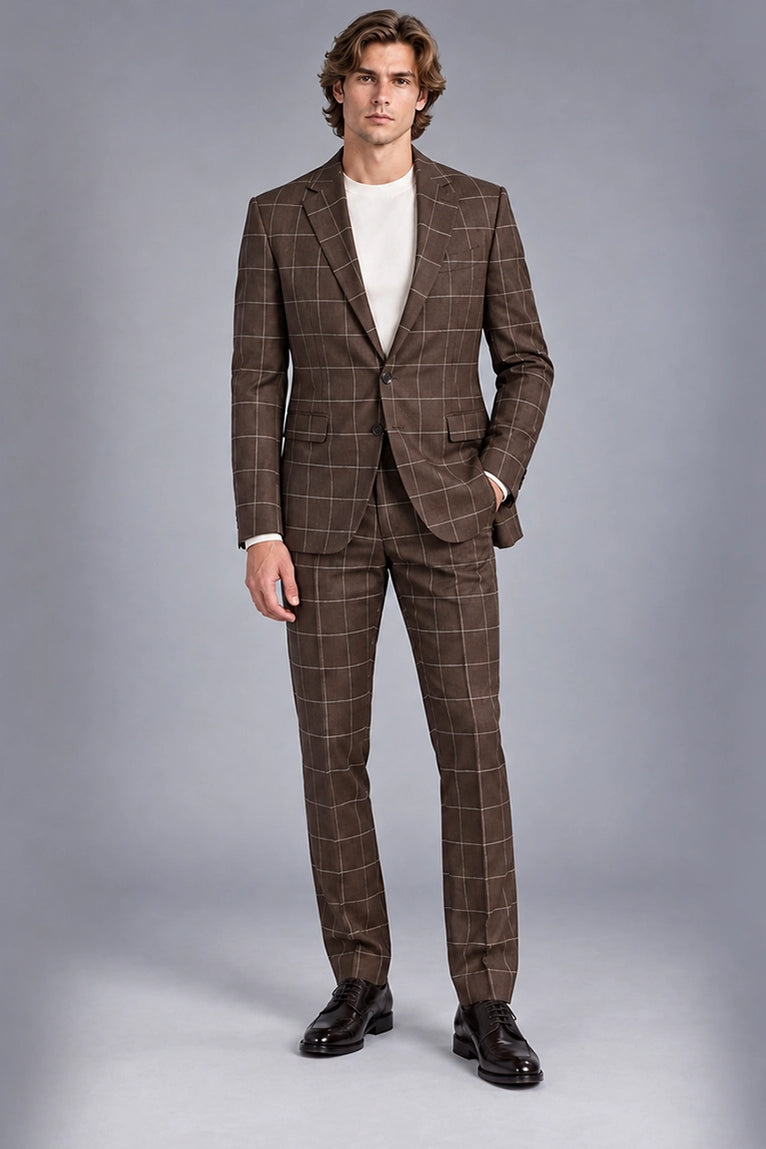Men's Wool Windowpane Brown Casual Suit -  Suit Heritage