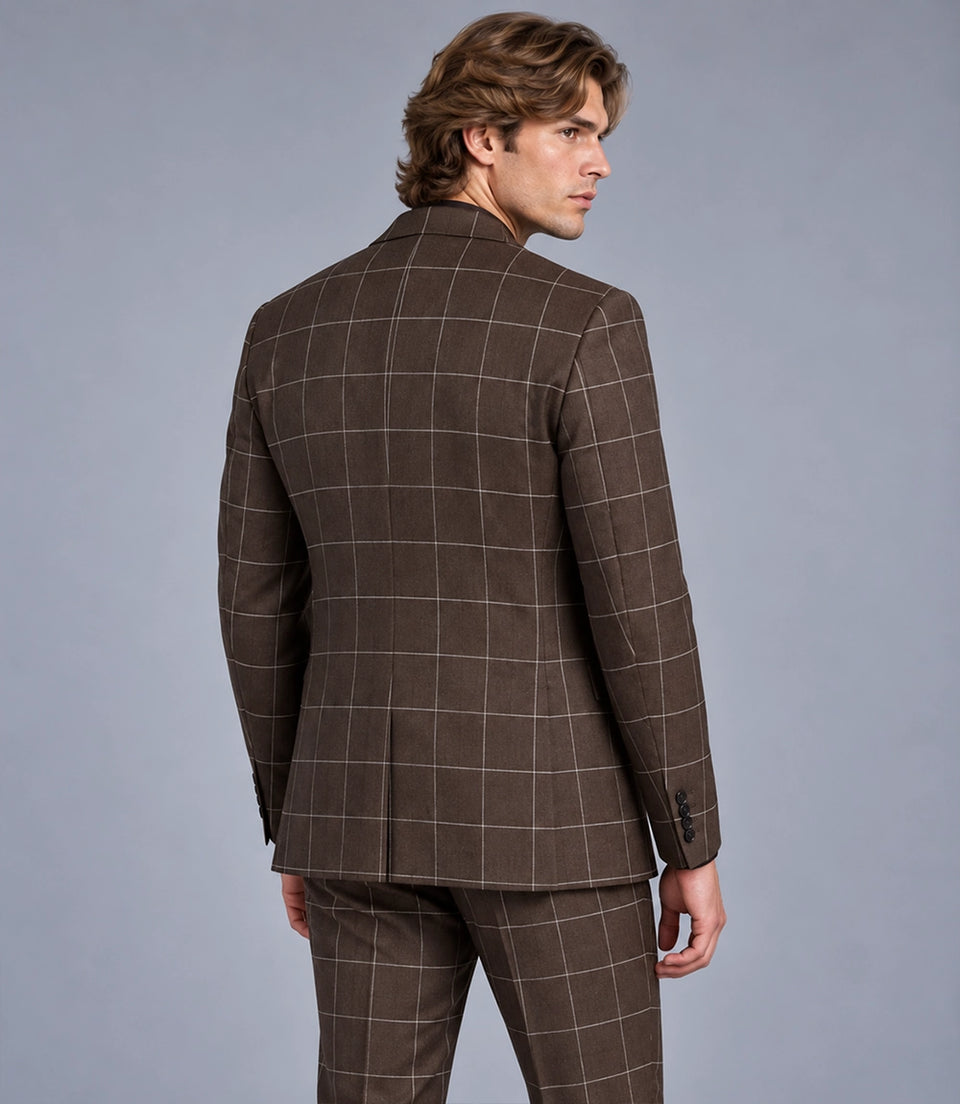 Men's Wool Windowpane Brown Casual Suit Back  -  Suit Heritage
