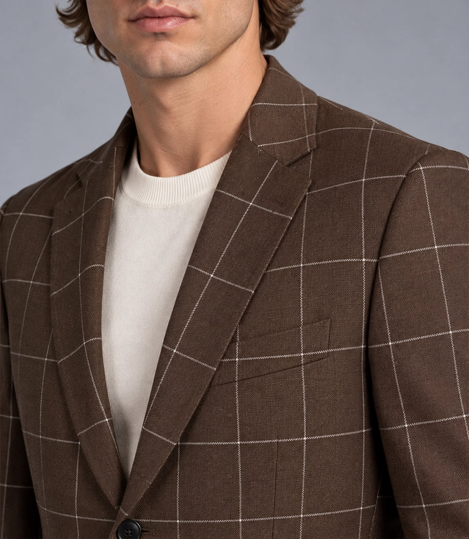Men's Wool Windowpane Brown Casual Suit Closeup  -  Suit Heritage