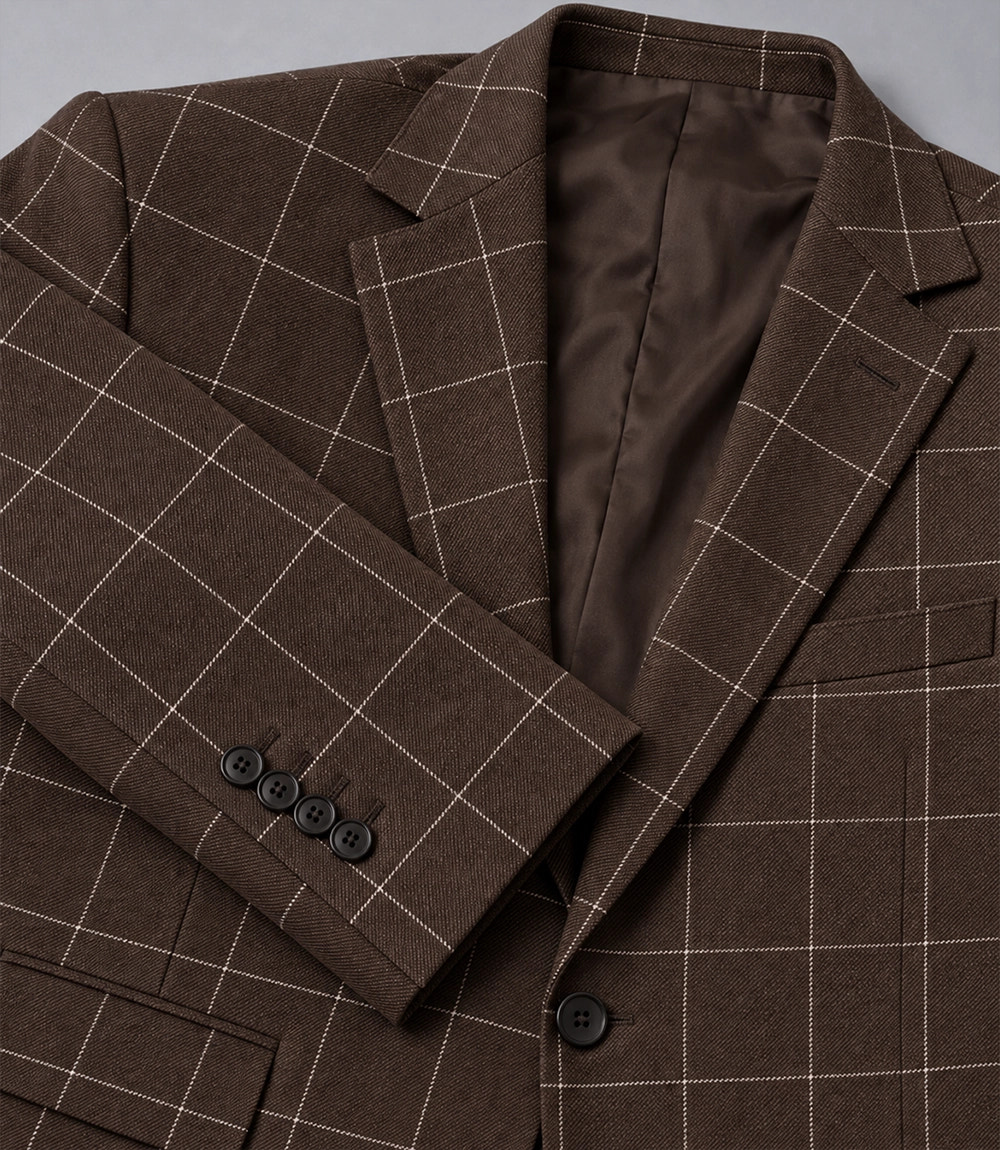 Men's Wool Windowpane Brown Casual Suit Fabric  -  Suit Heritage