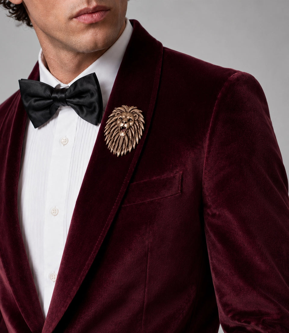 Men's burgunday Velvet Tuxedo Closeup  -  Suit Heritage