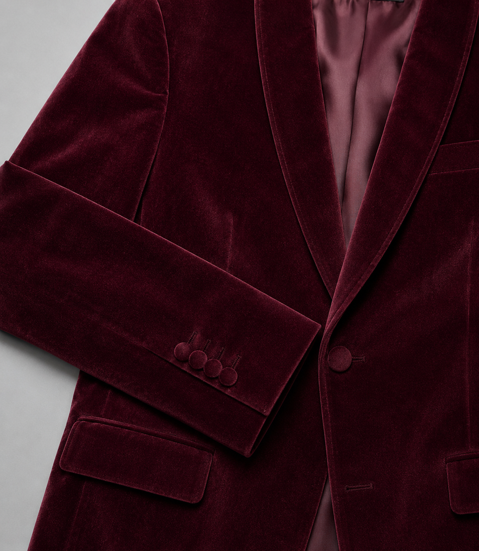 Men's burgunday Velvet Tuxedo Fabric  -  Suit Heritage
