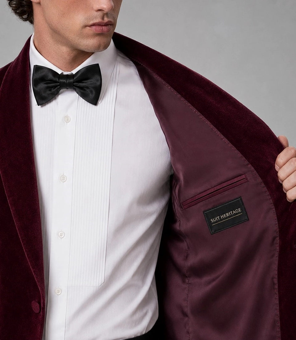 Men's burgunday Velvet Tuxedo Inner  - Suit Heritage