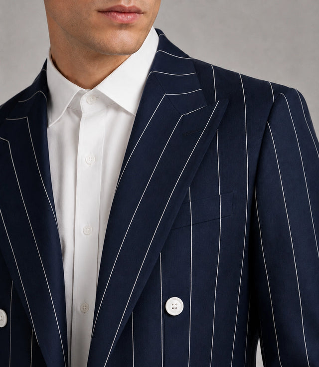 Men's Navy Blue Pinstripe Double Breasted Suit