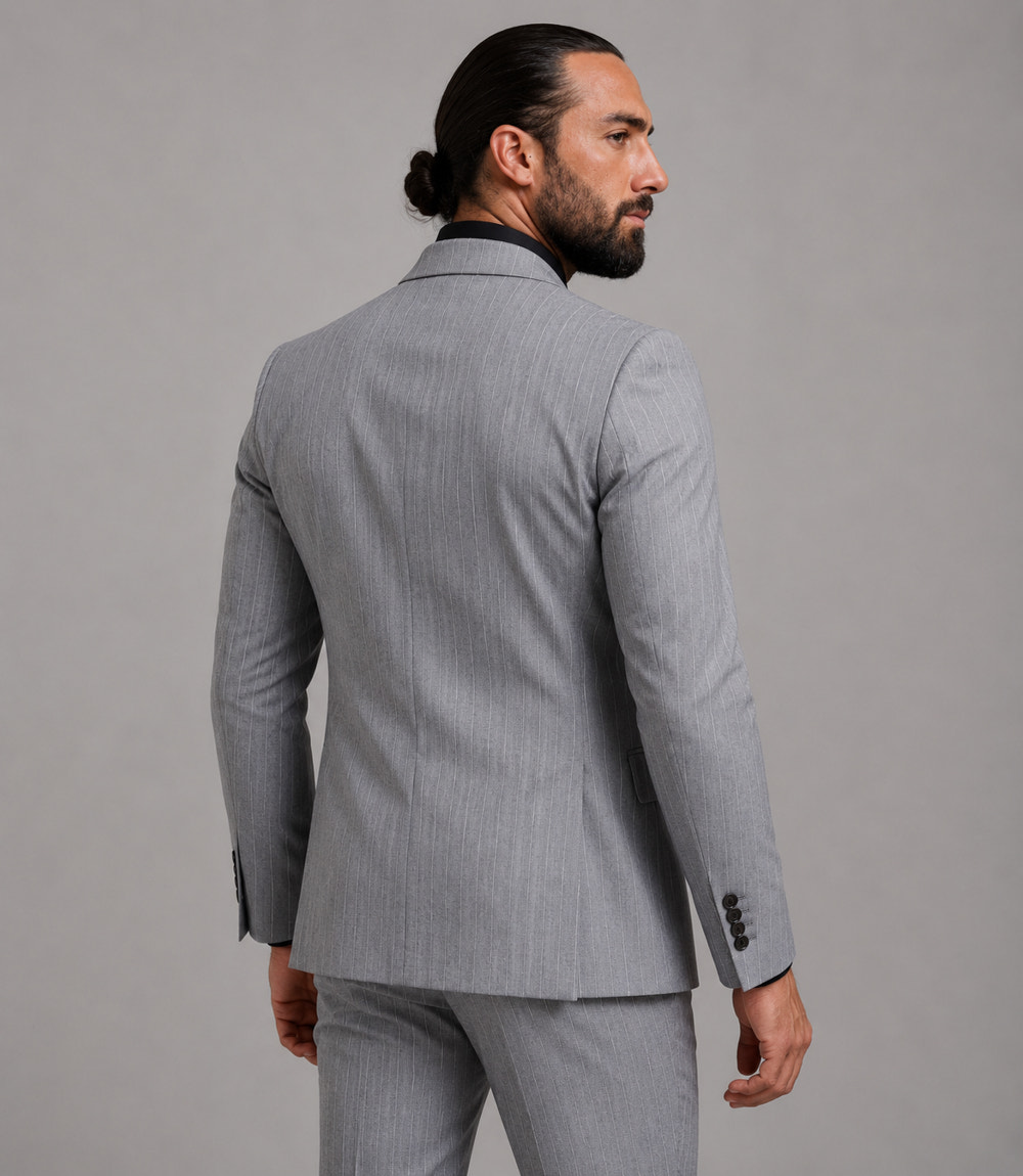Mens Gray Pinstripe Double Breasted 2 Piece Suit - Suit Heritage