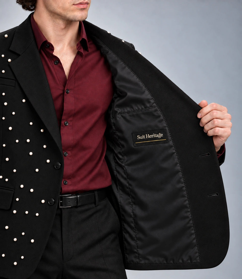 Resize Men’s Black Studded Embellished Party Suit Inner  -  Suit Heritage