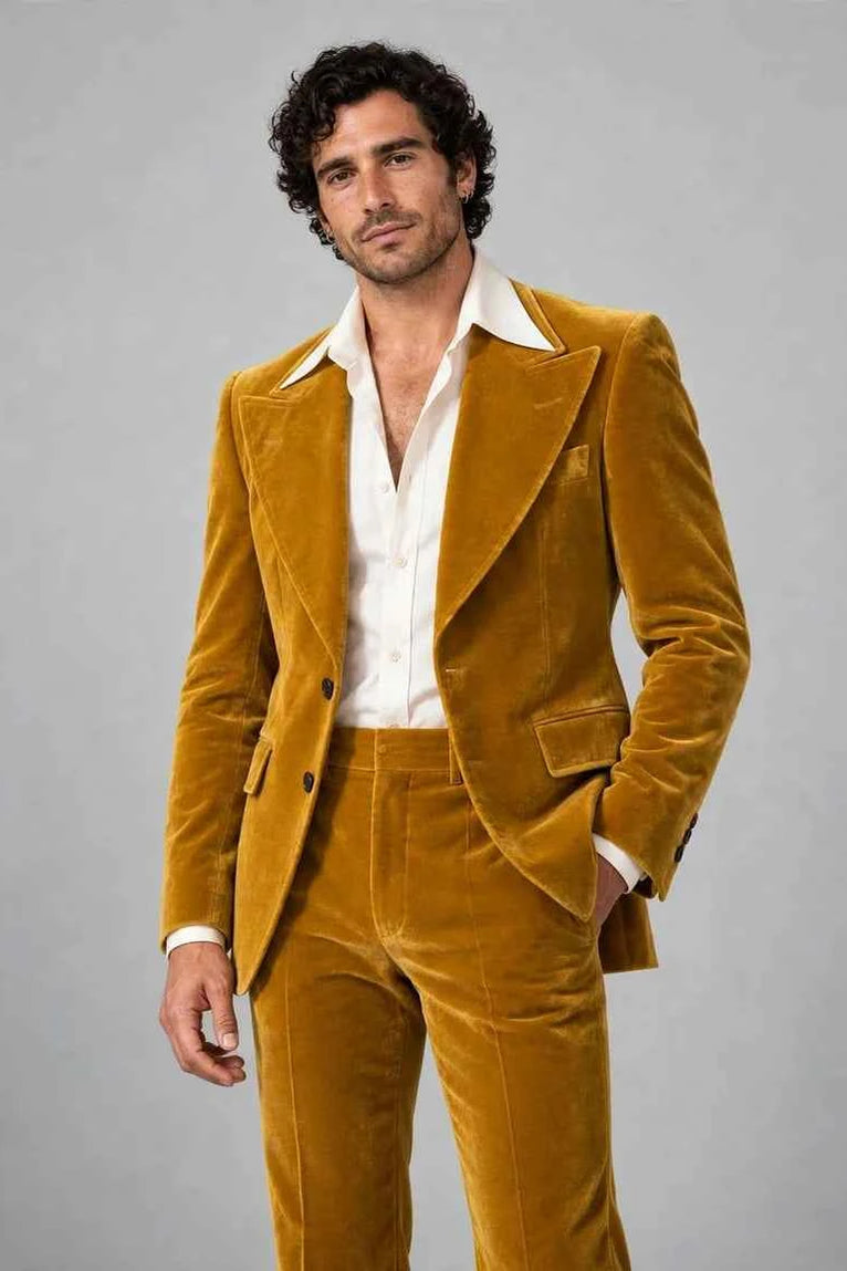 1970s Mustard Yellow Velvet Suit