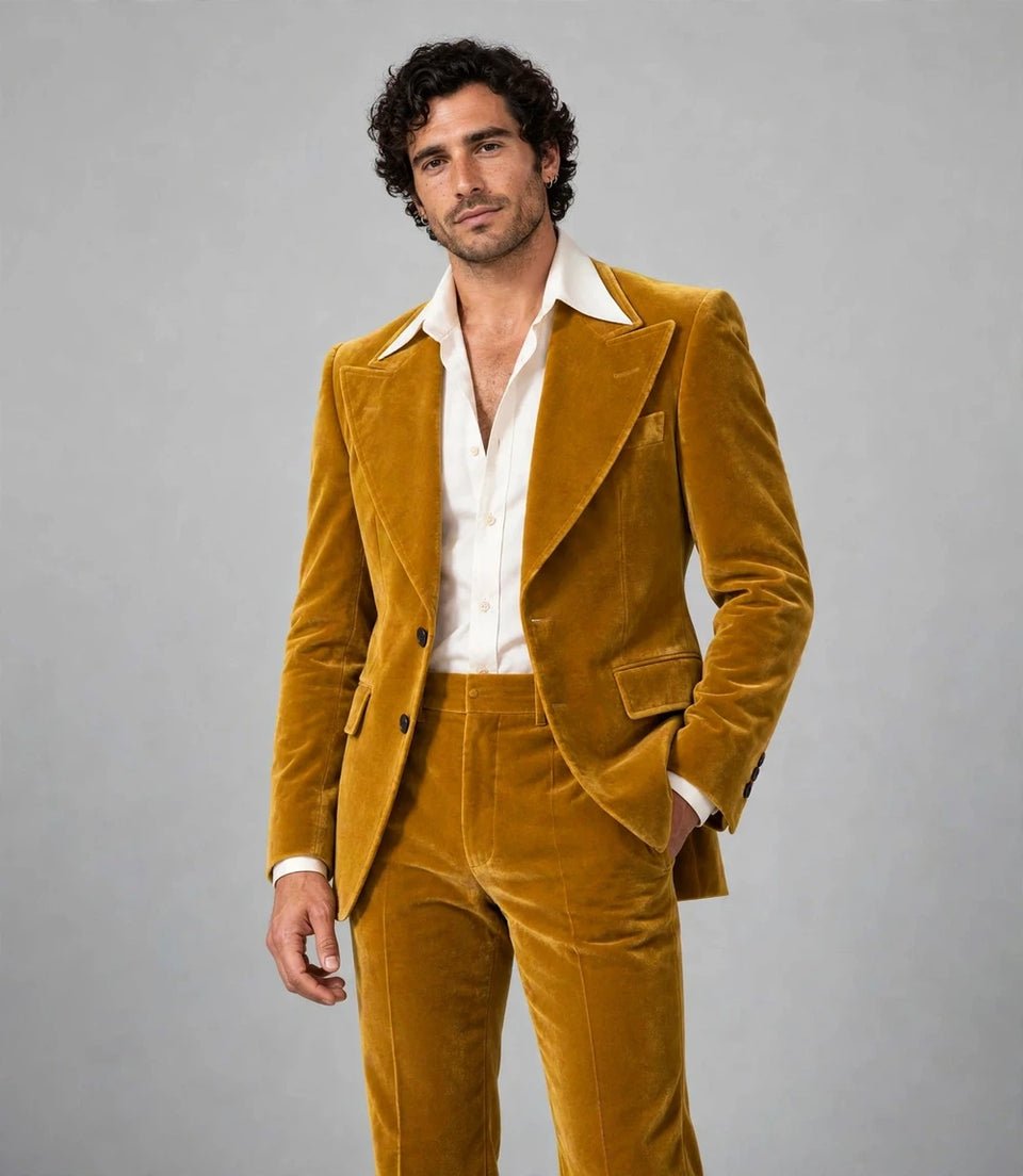 Shop 1970s Mustard Yellow Velvet Suit - Suit Heritage
