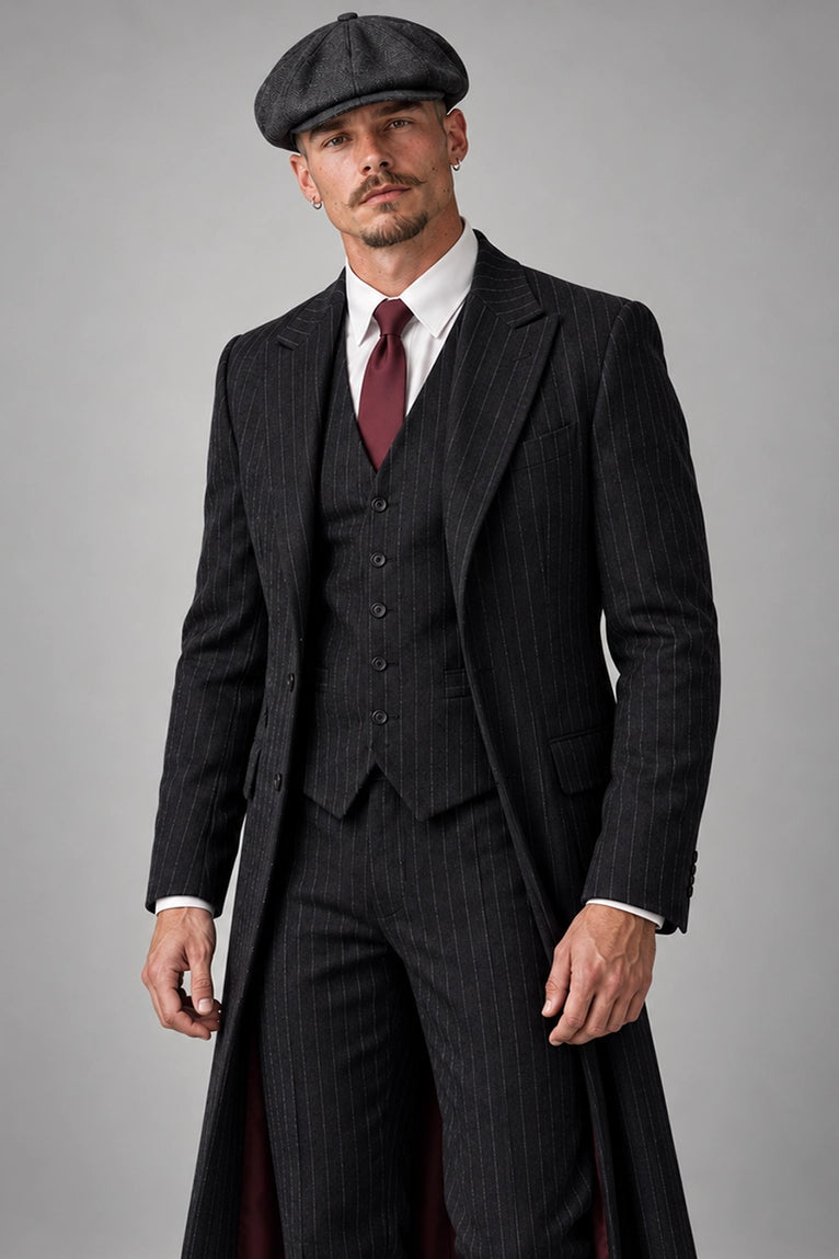 Shop 20s Men's Black Pinstriped 3 Piece Suit - Suit Heritage