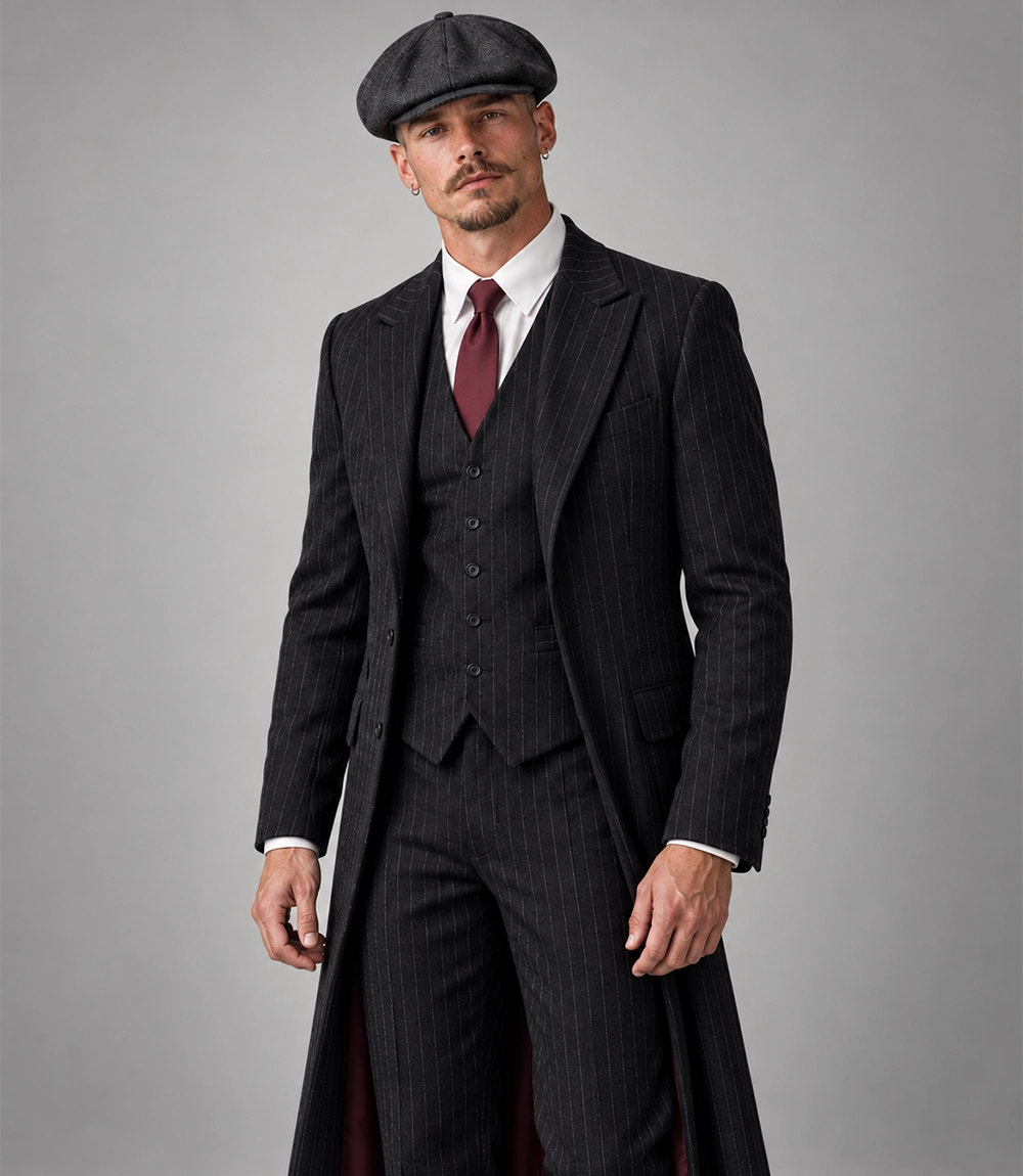 Shop 20s Men's Black Pinstriped 3 Piece Suit - Suit Heritage