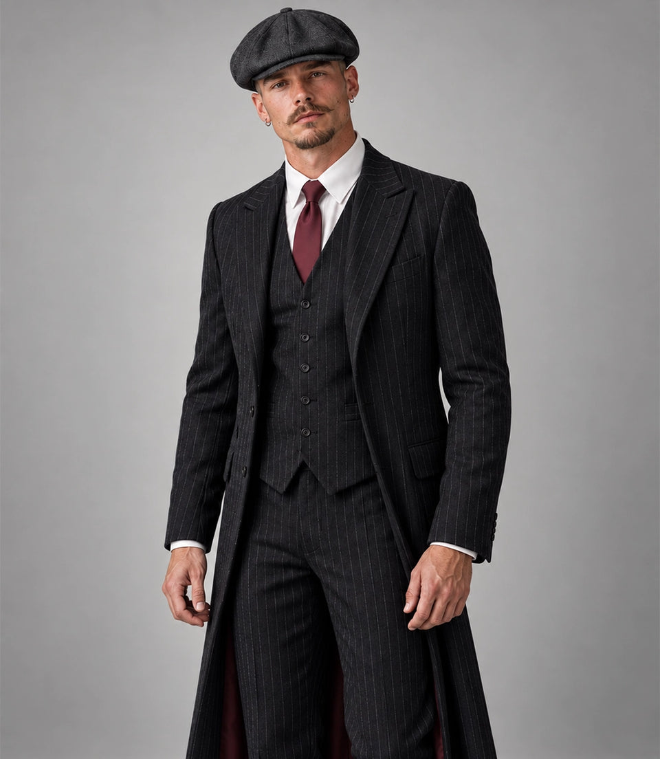 Shop 20s Men's Black Pinstriped 3 Piece Suit - Suit Heritage