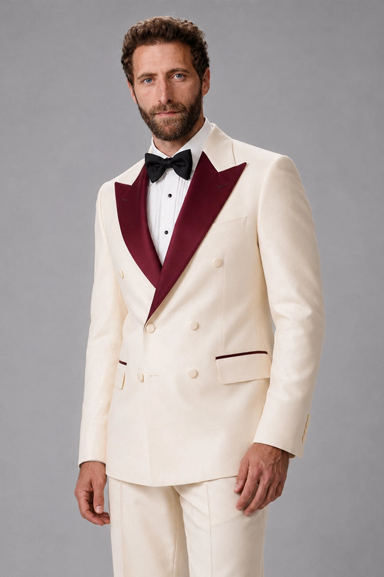 Shop 70s Men's Ivory Double Breasted Groom Tuxedo - Suit Heritage